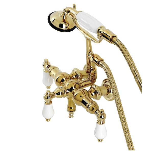 Kingston Brass CA23T2 3-3/8" Tub Wall Mount Clawfoot Tub Faucet with Hand Shower, Polished Brass CA23T2 - main